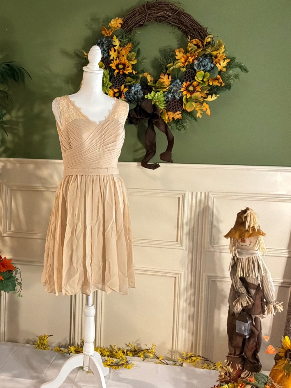 Short Champagne beige chiffon dress